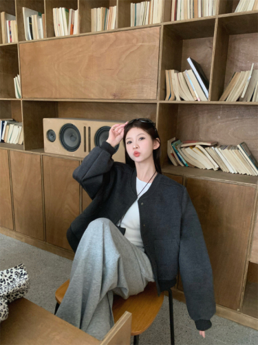 Early autumn short stand collar woolen casual temperament baseball jacket