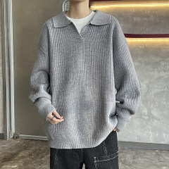 American retro contrast striped sweater jacket men's trendy high-end knitted sweater vintage