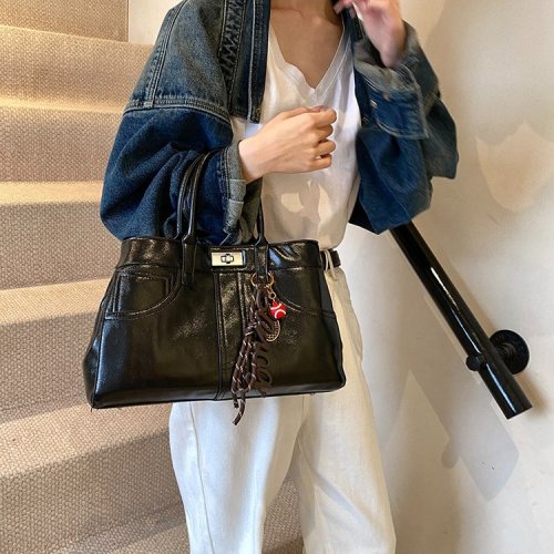 Light luxury retro large-capacity tote bag women's high-end niche Kelly bag portable shoulder crossbody bag commuter large bag