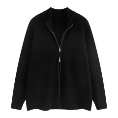 New flat lay solid color stand collar cardigan sweater zipper versatile sweater
