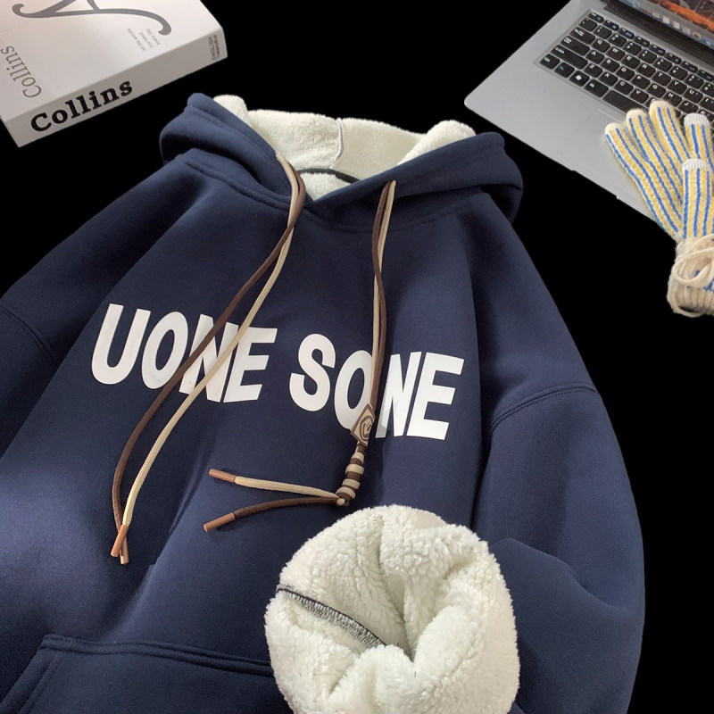 Large size autumn and winter high quality 480G heavyweight alpaca velvet silicone printed hooded sweatshirt