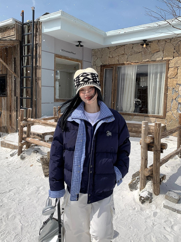 Winter new cotton-padded jacket for women winter new design plaid stitching bread coat students thickened cotton-padded jacket trend