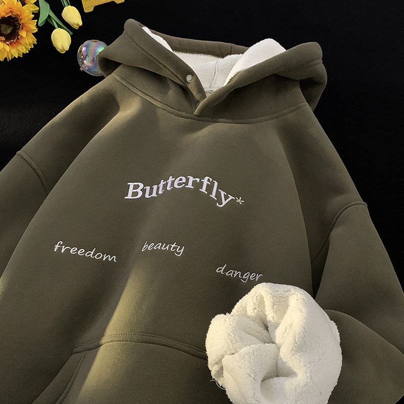 High conversion heavyweight pullover hooded sweatshirt lambswool plus velvet thickening