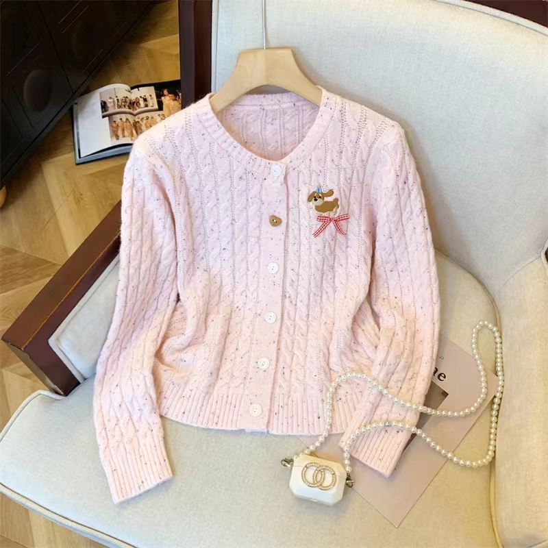 College style thin sweater jacket sweet and cute pink twist knitted cardigan for women spring and autumn ins