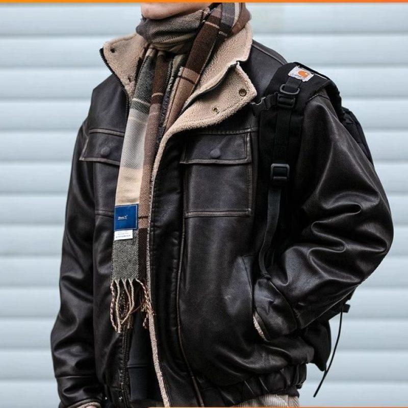 Network picture Couple's motorcycle leather jacket PU leather double layer embroidered jacket