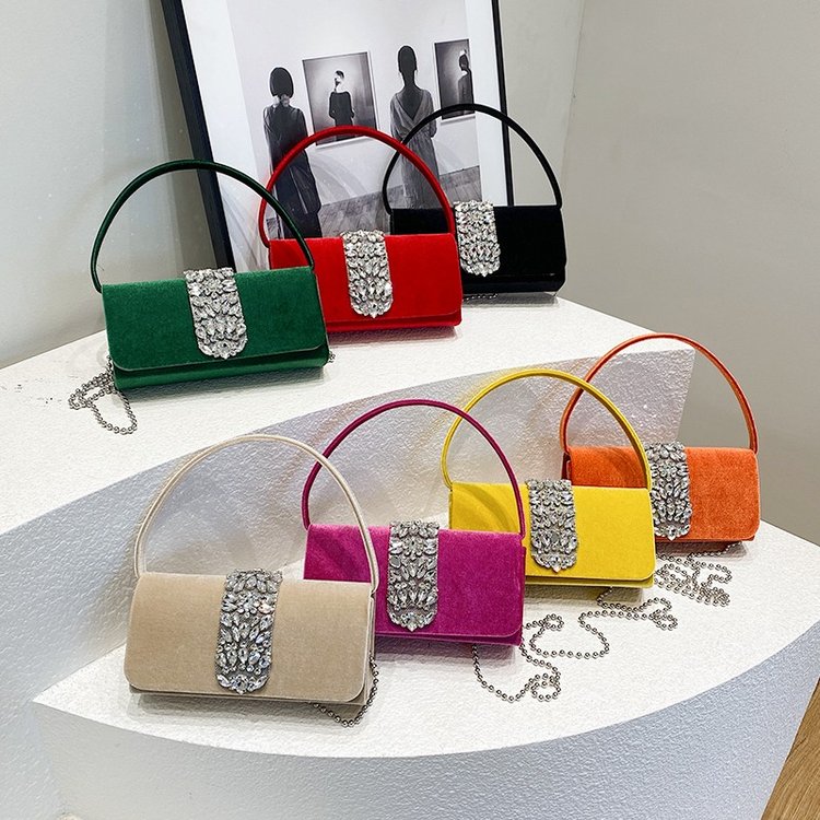 Bags for women 2024 new style French banquet velvet rhinestone small square bag fashionable versatile handbag single shoulder crossbody bag