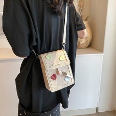 Super hot imitation denim heart decorated small square bag 2024 new fashion versatile crossbody bag popular hot mobile phone bag