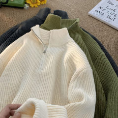 Half zipper turtleneck men's solid color sweater jacket