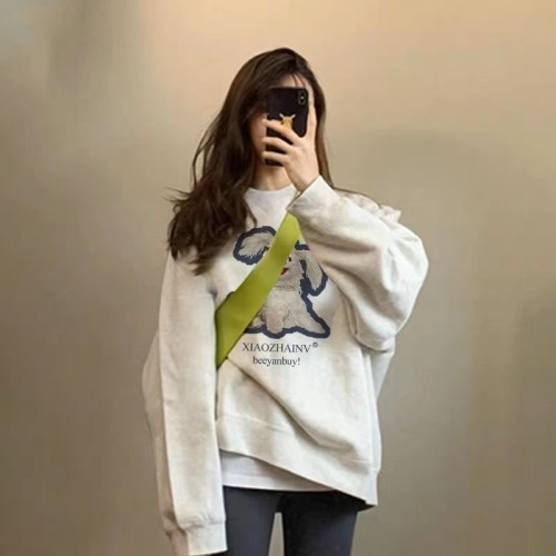 Round neck floral gray long-sleeved sweatshirt for women, niche design, lazy casual top