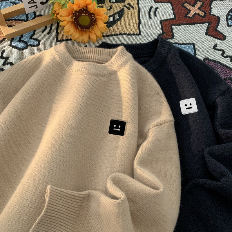 Loose casual printed smiley sweater