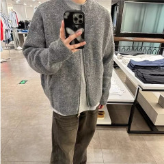 Autumn and winter fashionable gray cardigan men's cleanfit retro knitted sweater lazy style sweater for men