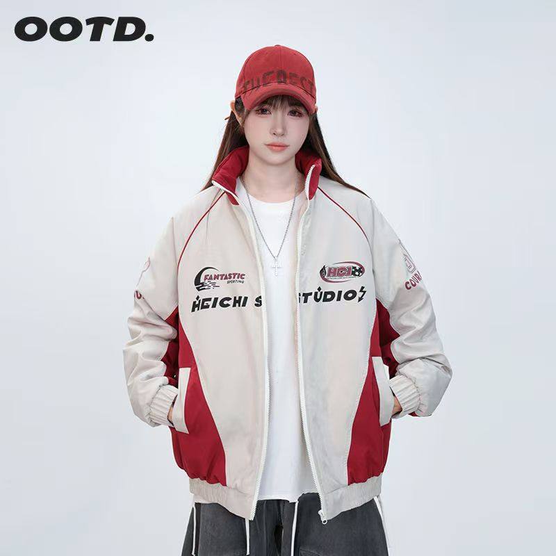 Autumn and winter color block letter printed live broadcast warm cotton clothes