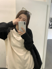 Skin-friendly fleece inner layering shirt, cute pattern loose t-shirt, sweatshirt for women