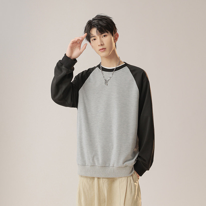 Got the second open raglan long-sleeved sweatshirt for men in autumn retro boyish style patchwork sweatshirt
