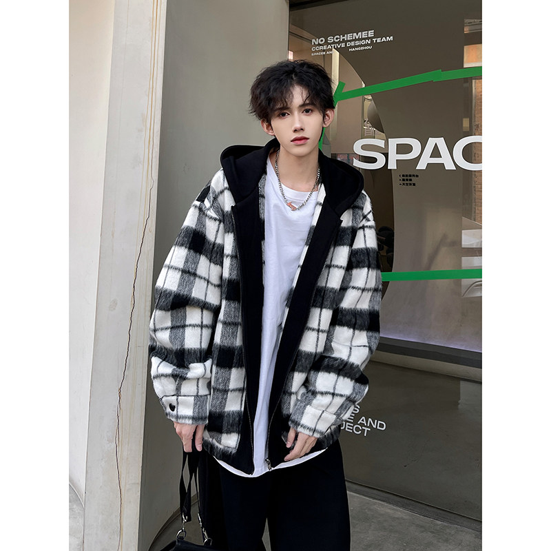 Xiaoxiangfeng autumn new color matching men's woolen Hong Kong style hooded jacket