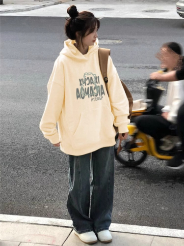 Letter printed hooded white and gray sweatshirt for women in autumn 2024 new hot style loose student lazy style jacket