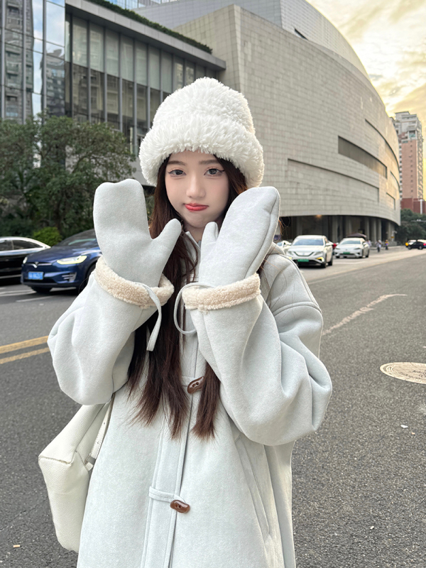 Real shot, real price, fur one-piece hooded coat for women, winter, velvet, thickened, mid-length coat with free gloves