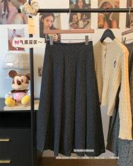 Autumn women's college style polka dot pleated long skirt mid-length knee-length slim skirt for petite women