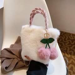 Wholesale Plush Bags Autumn and Winter New Cherry Plush Handbags One Shoulder Diagonal Fashion Versatile Furry Bags for Women