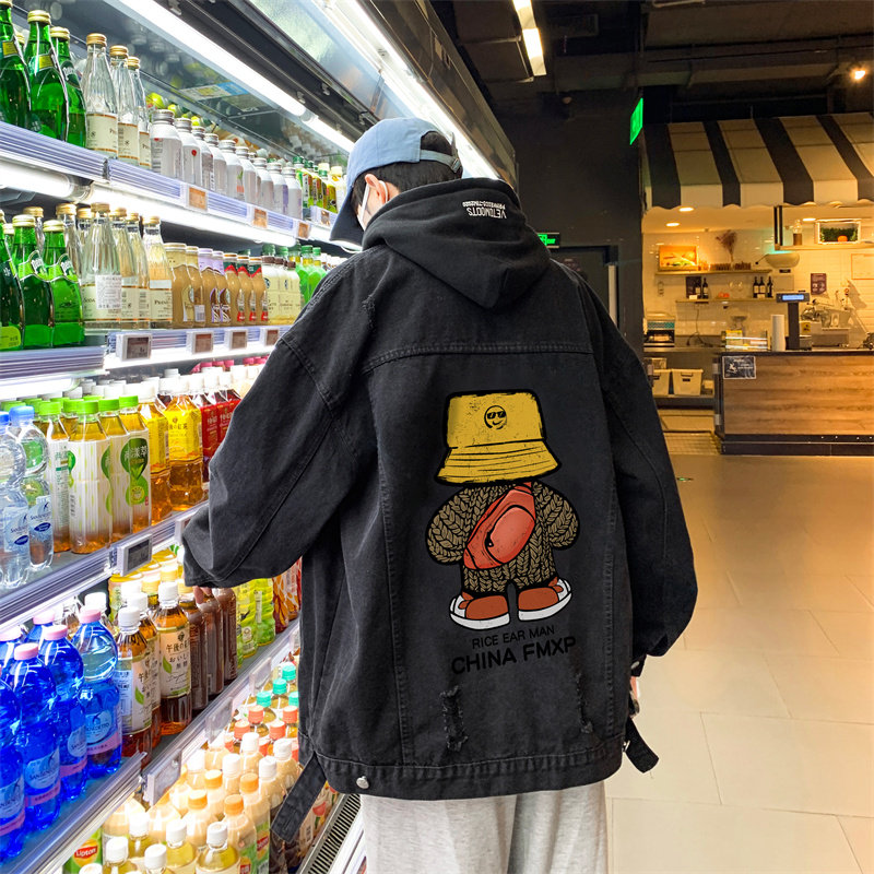 Printed denim jacket men's autumn high street hiphop cool street jacket loose trendy brand top