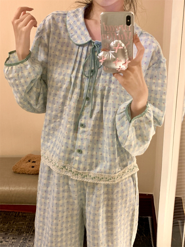 Sweet doll collar palace style lace home wear pajamas set