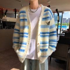 Artistic V-neck loose color-blocked sweater sweater commuting versatile slimming cardigan jacket