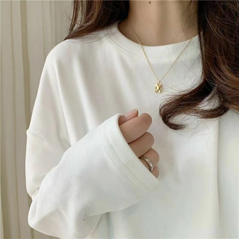 Bag collar bag shoulder double-sided German velvet autumn and winter thickened warm white bottoming shirt women's loose large size long-sleeved T-shirt