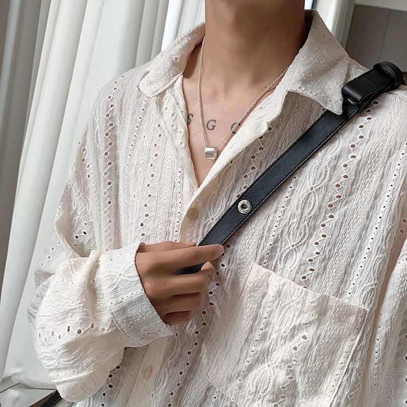 Niche design hollow shirt men's handsome loose long-sleeved shirt jacket