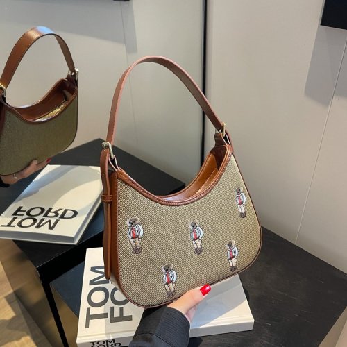 Wholesale Internet celebrity embroidered bear niche design new women's bag trendy popular versatile underarm single shoulder crossbody bag