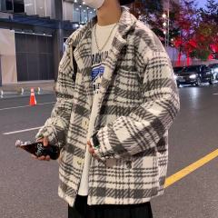 Plaid woolen jacket men's loose trendy brand lazy style jacket autumn and winter ins Korean style handsome top