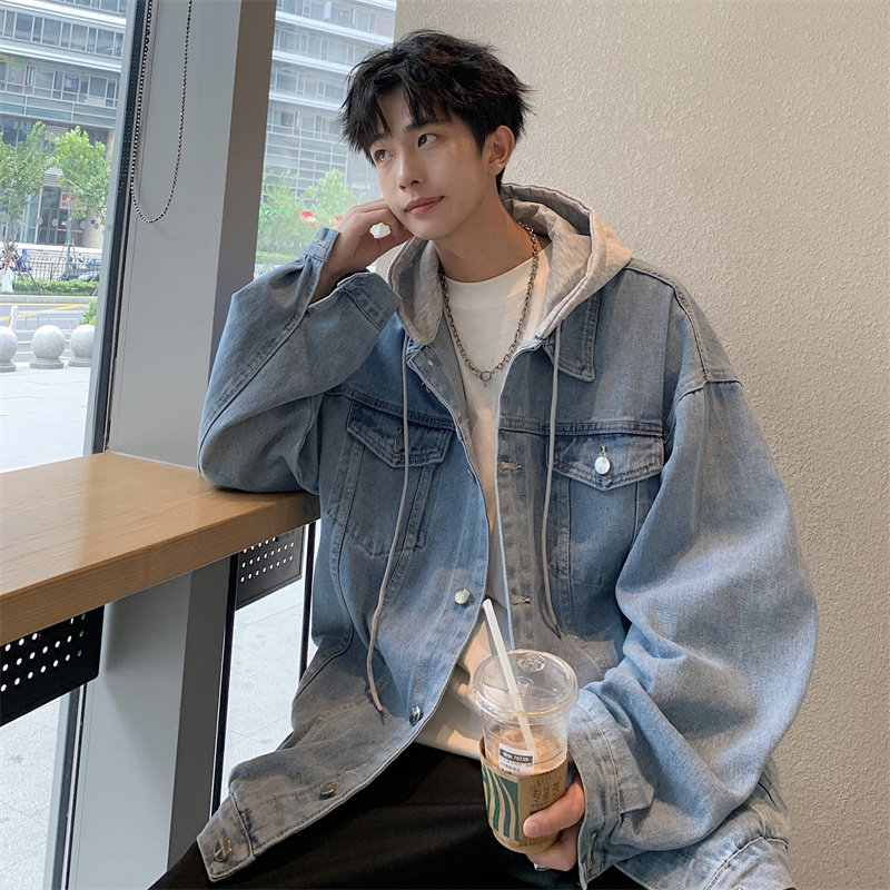 Autumn new couple versatile hooded denim jacket trendy men's large size jacket