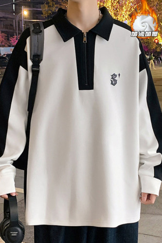 Plush fleece outdoor large size lapel printed long-sleeved T-shirt