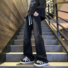 Designed elastic waist jeans for men straight leg