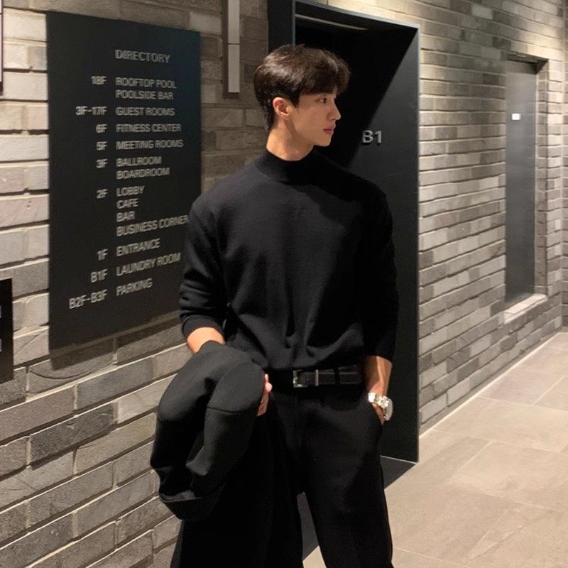 Autumn and winter Korean style half turtleneck sweater trendy solid color versatile sweater