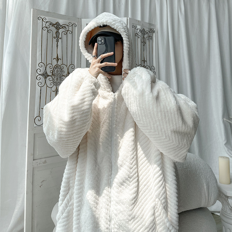 Men's hooded plush cotton loose cotton jacket