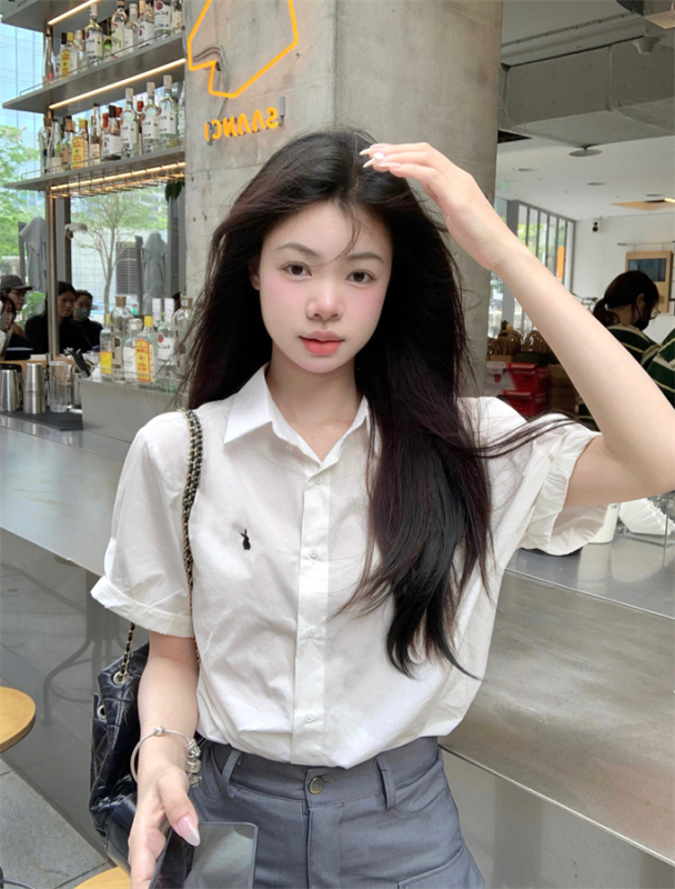 Real shot and real price Designed bunny embroidered short-sleeved shirt short-sleeved top