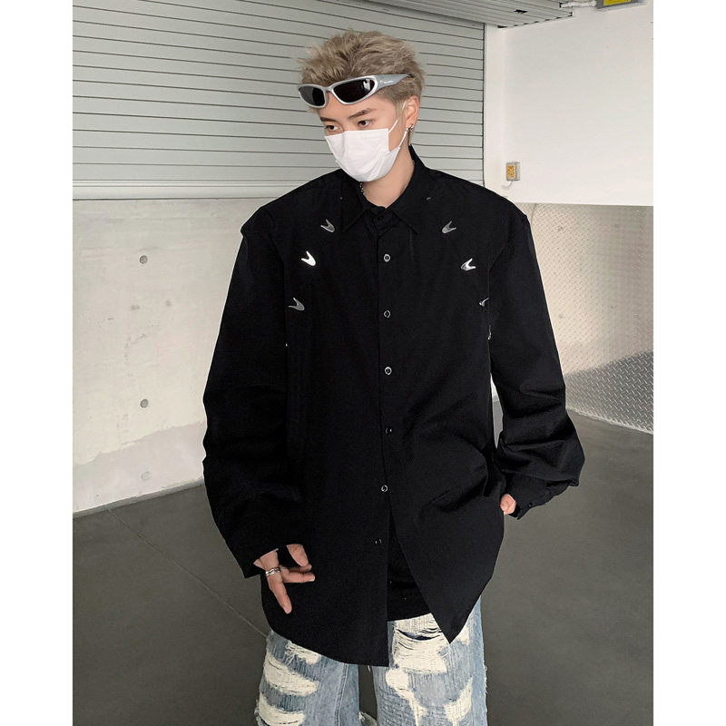 Men's shirt spring metallic design men's casual long-sleeved shirt