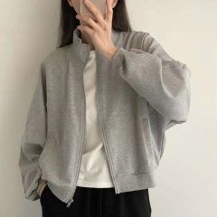 Korean chic simple and versatile zipper design loose casual sweatshirt jacket for women