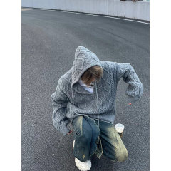 Twist design sweater hooded loose soft waxy knitted cardigan jacket top