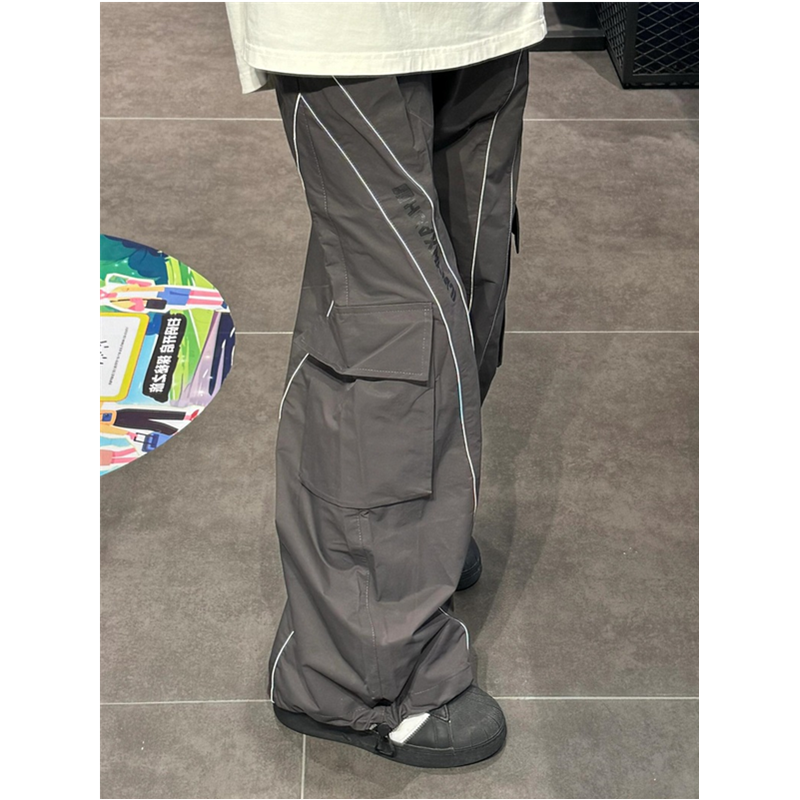 Casual straight wide leg trousers cargo pants large pocket trousers