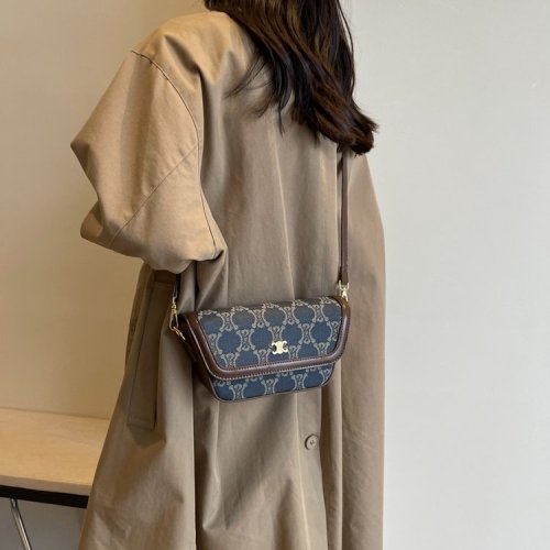 French bag women's autumn new fashion shoulder crossbody bag fashionable denim mahjong bag trendy armpit bag