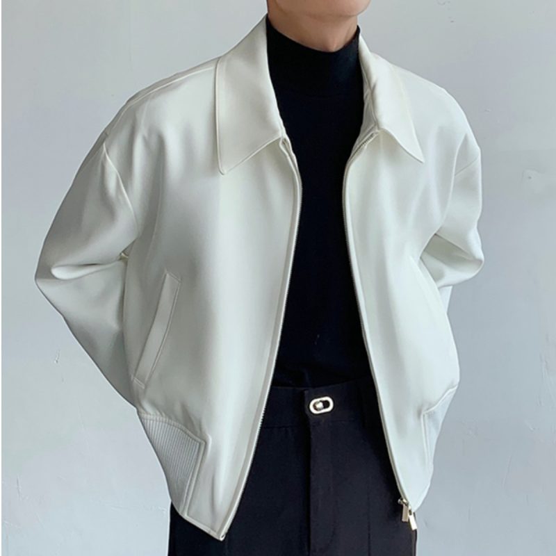 White coat men's trendy and high-end autumn shoulder pad executive jacket short cardigan zipper baseball uniform