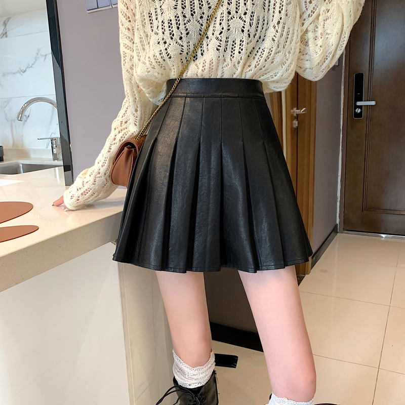 New Autumn and Winter PU pleated skirts, versatile and fashionable short skirts