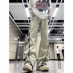 Jeans men's design zipper slit high street wide-leg American retro washed distressed straight trousers