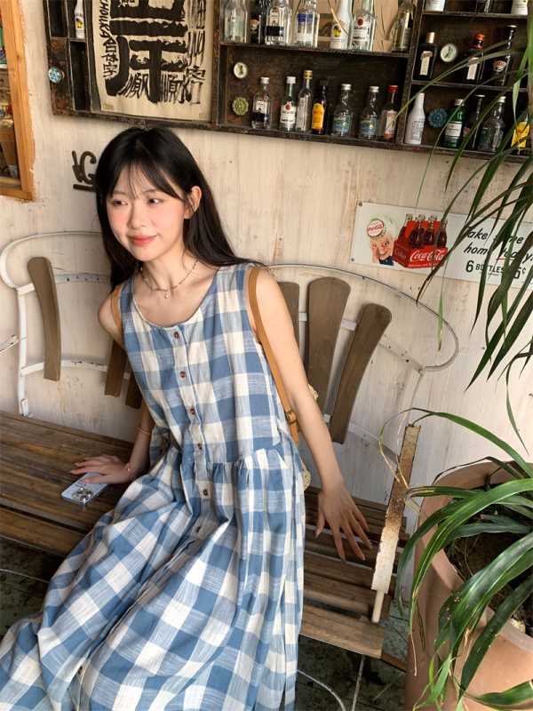 Real shot and real price retro plaid sleeveless dress