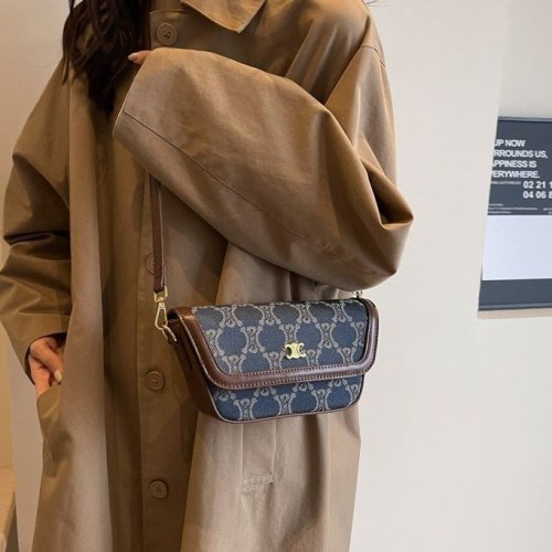 French bag women's autumn new fashion shoulder crossbody bag fashionable denim mahjong bag trendy armpit bag