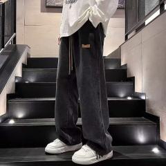 Black jeans men's thin straight leg loose youth trousers new wide leg pants for boys
