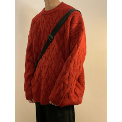 Autumn and winter solid color round neck trendy versatile bottoming retro knitted sweater for men