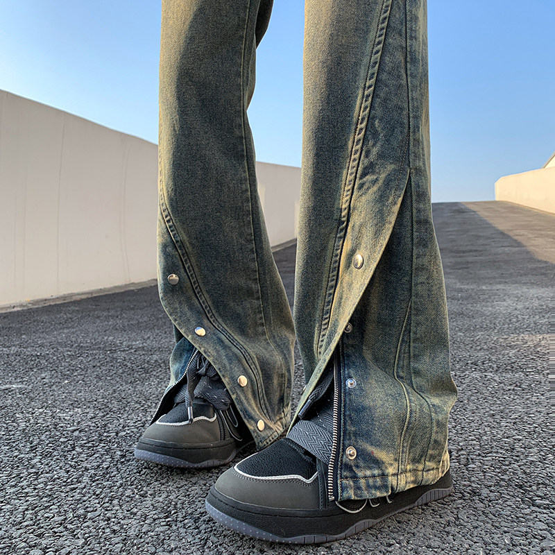 High-quality high-quality high-street slanted breasted jeans that can be broadcast live