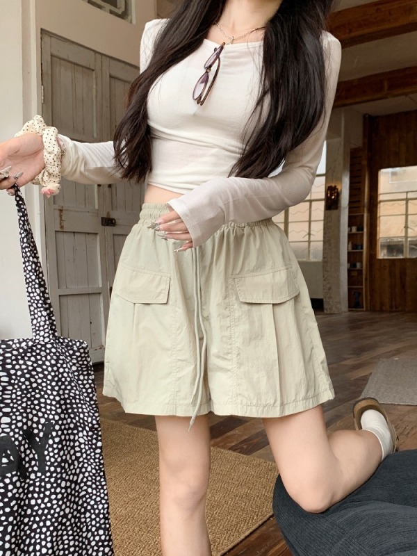 Actual price, real shot, work wear casual shorts 2024 new style high waist strapped loose wide leg pants